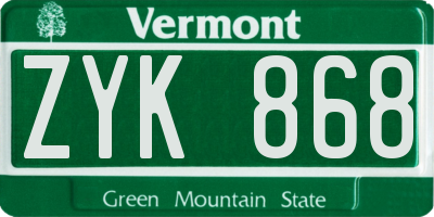 VT license plate ZYK868