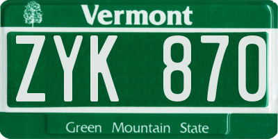 VT license plate ZYK870