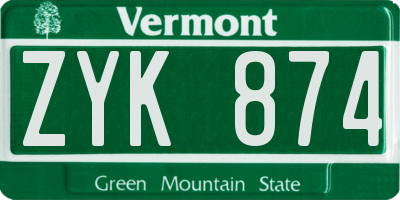 VT license plate ZYK874