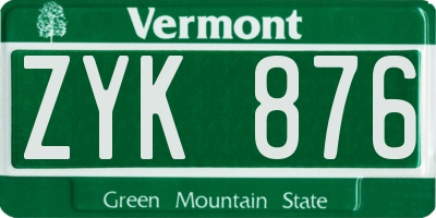 VT license plate ZYK876