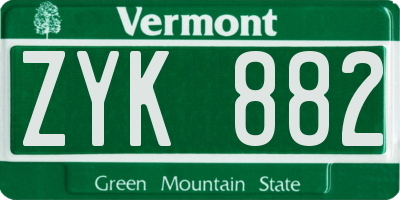 VT license plate ZYK882