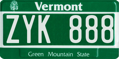 VT license plate ZYK888