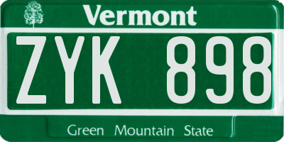VT license plate ZYK898