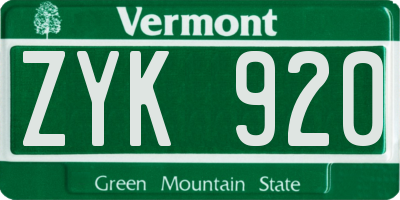 VT license plate ZYK920