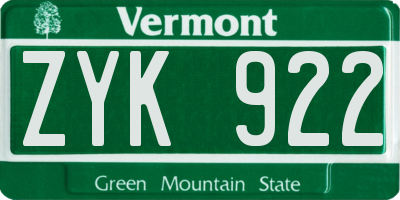 VT license plate ZYK922