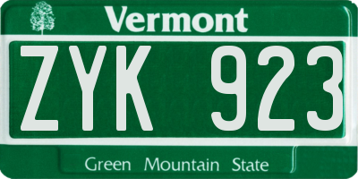 VT license plate ZYK923