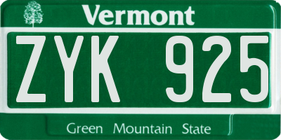 VT license plate ZYK925
