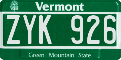 VT license plate ZYK926