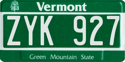 VT license plate ZYK927
