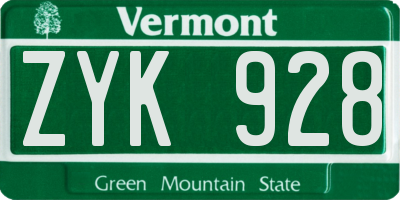 VT license plate ZYK928