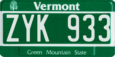 VT license plate ZYK933