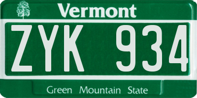 VT license plate ZYK934