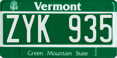VT license plate ZYK935