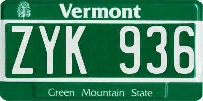 VT license plate ZYK936