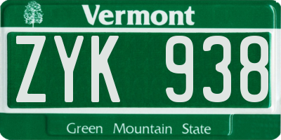 VT license plate ZYK938