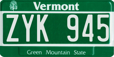 VT license plate ZYK945
