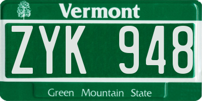 VT license plate ZYK948