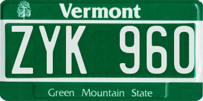 VT license plate ZYK960