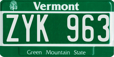 VT license plate ZYK963