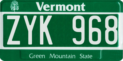 VT license plate ZYK968
