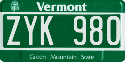 VT license plate ZYK980