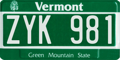 VT license plate ZYK981