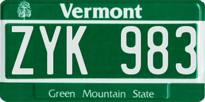 VT license plate ZYK983