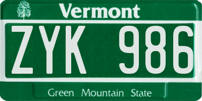 VT license plate ZYK986