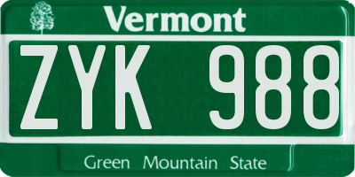 VT license plate ZYK988
