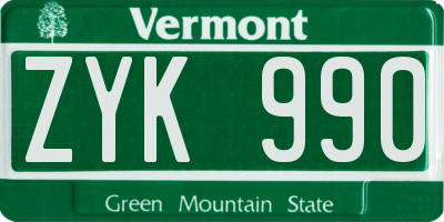 VT license plate ZYK990