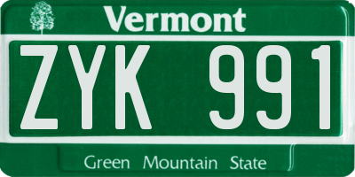 VT license plate ZYK991