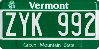 VT license plate ZYK992