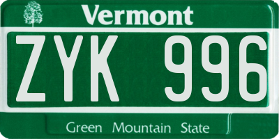 VT license plate ZYK996