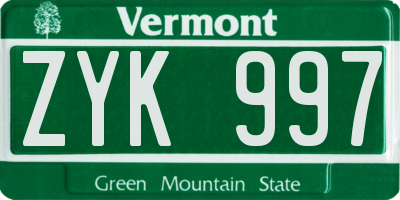 VT license plate ZYK997