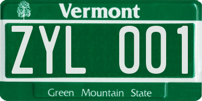 VT license plate ZYL001