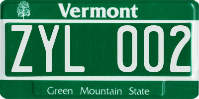VT license plate ZYL002