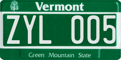 VT license plate ZYL005