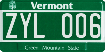 VT license plate ZYL006