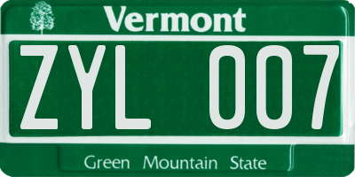 VT license plate ZYL007