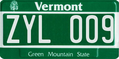 VT license plate ZYL009