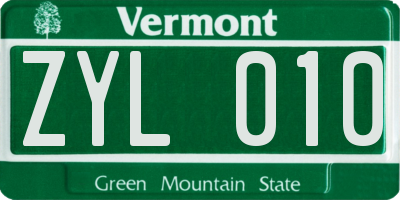 VT license plate ZYL010