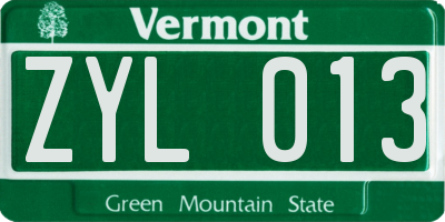 VT license plate ZYL013