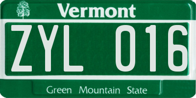 VT license plate ZYL016