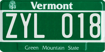 VT license plate ZYL018