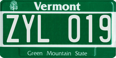 VT license plate ZYL019