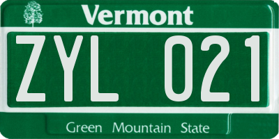 VT license plate ZYL021