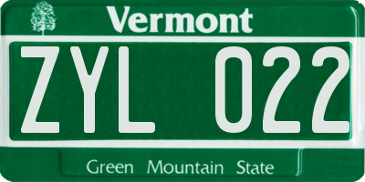 VT license plate ZYL022