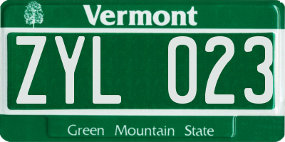 VT license plate ZYL023