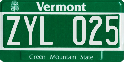 VT license plate ZYL025