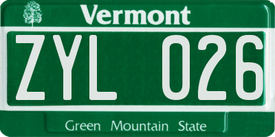 VT license plate ZYL026